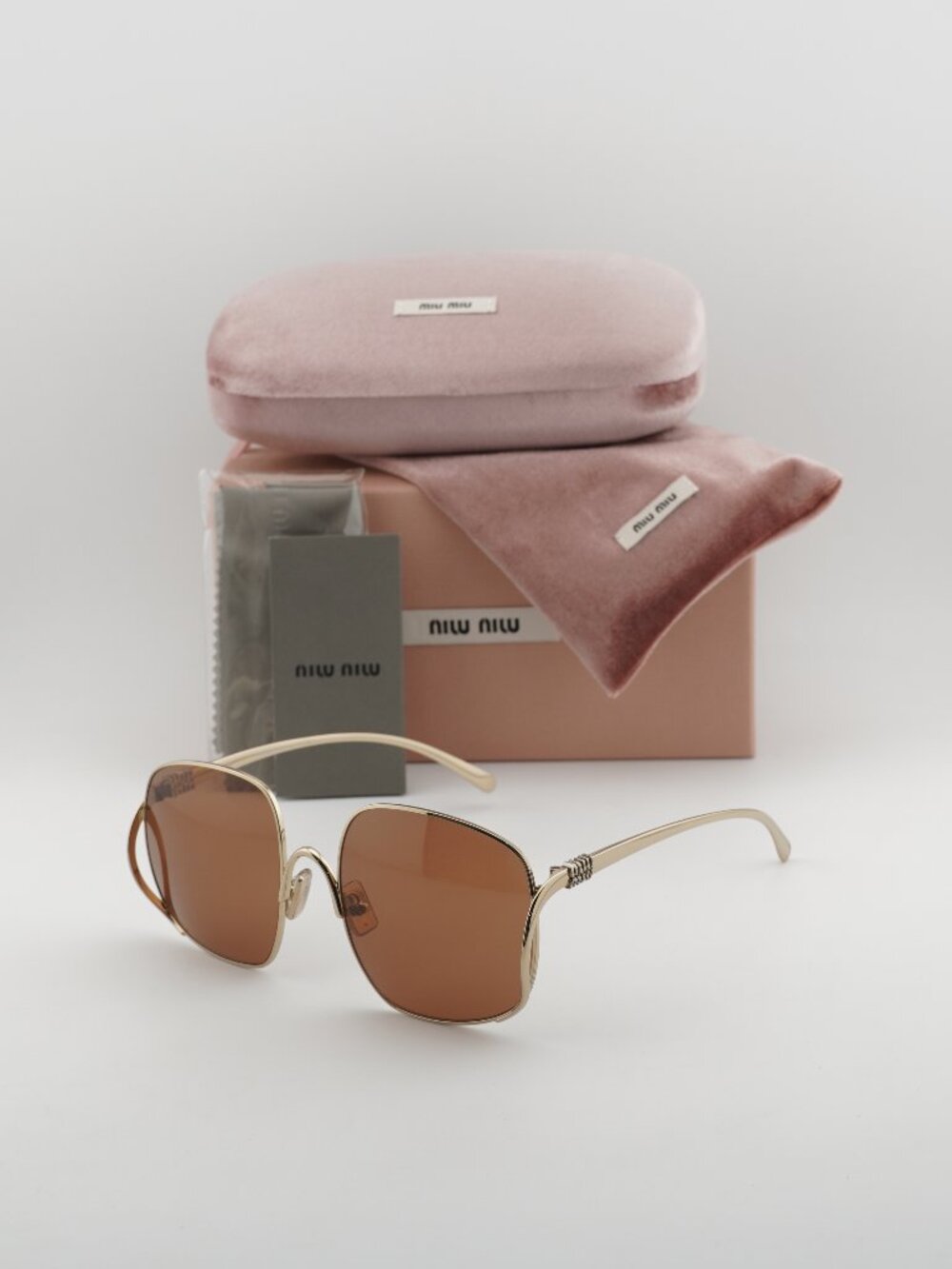 Miu Miu MUA57S ZVN90Q Geometric Sunglasses – Gold / Brown
